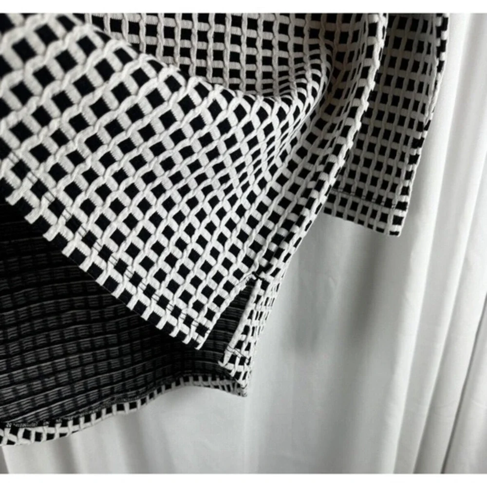 Lou & Grey Blue White Grid Textured Knit Top 3/4 Sleeve S Preppy Academia 55-22‎